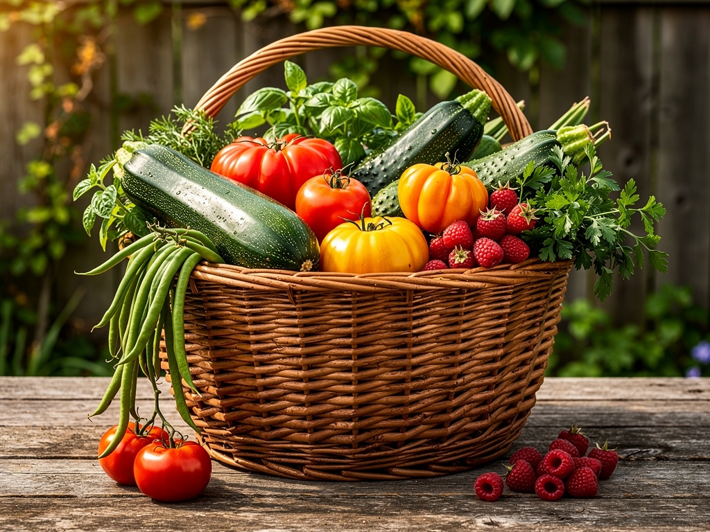 Frische Ernte aus dem selbstversorgenden Permakultur-Garten im Korb